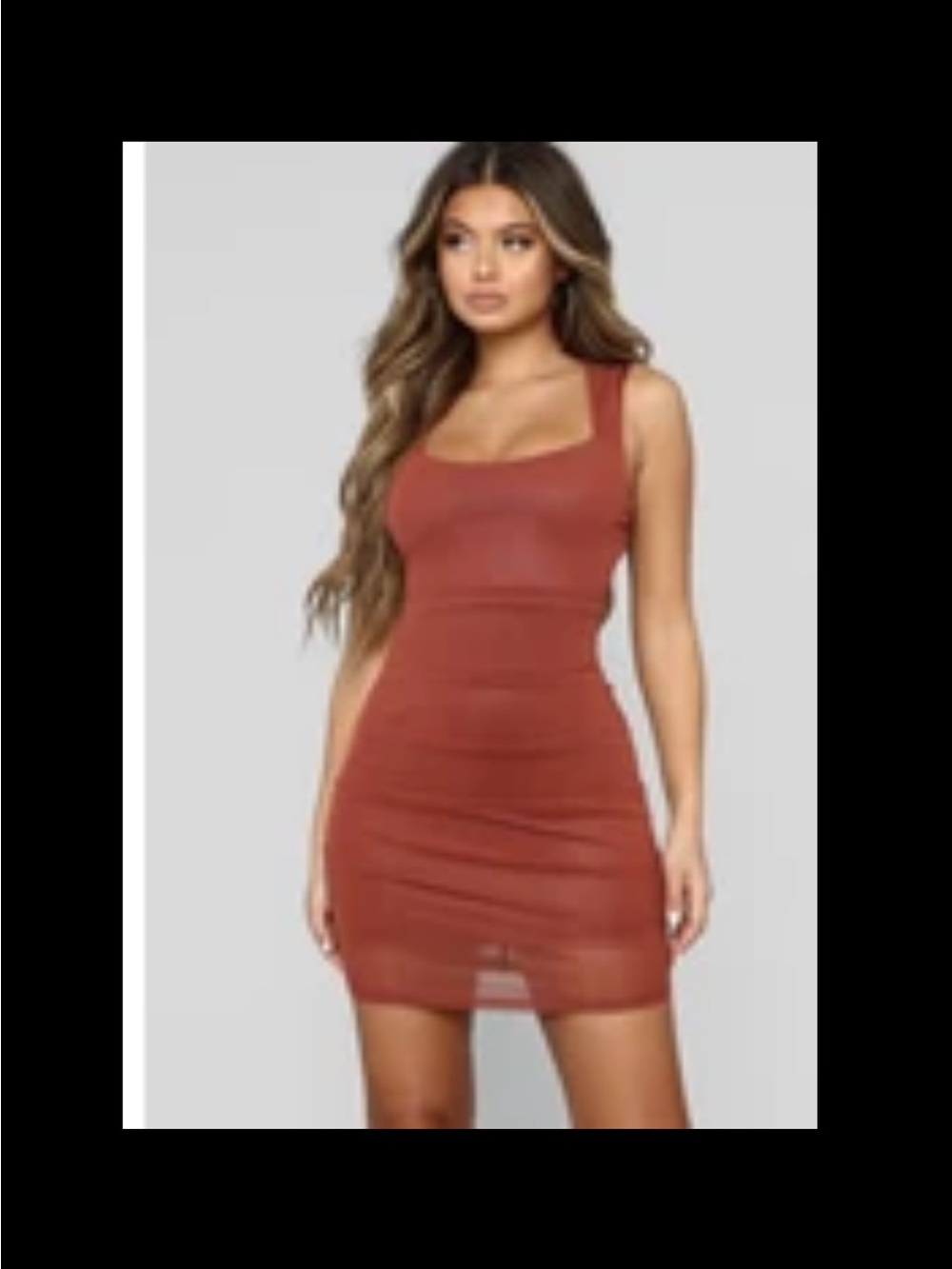 Fashion Nova Rust Bodycon Square-Neck Mini Dress